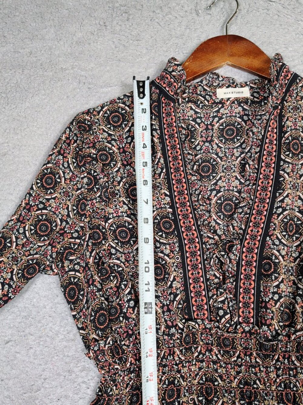 Max Studio Maxi Dress Womens S? 36" Chest Black Multi Floral Long Sleeve Cottage - Picture 8 of 12